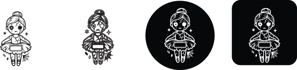 Cute little ballerina girl doll character vector icon set in multiple style options © Nusrat