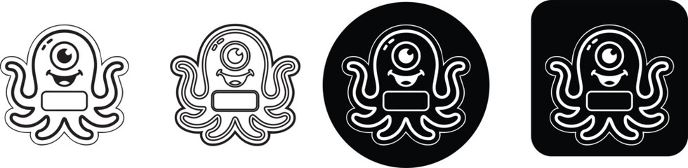 Adorable one eyed octopus monster sticker icon bundle for creative designs © Nusrat