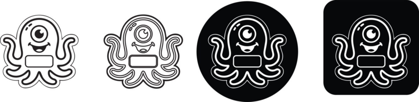 Adorable one eyed octopus monster sticker icon bundle for creative designs
