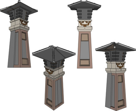 Premium vector clip art set featuring traditional historic landmarks modeled expertly as unique cultural ethnic garden lights for video game developers