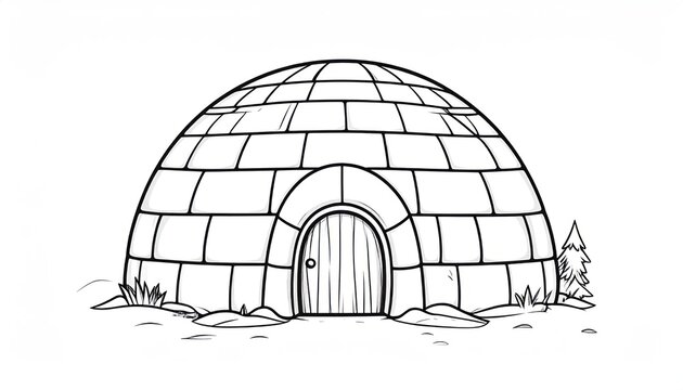 Minimalist igloo line drawing for coloring or design.
