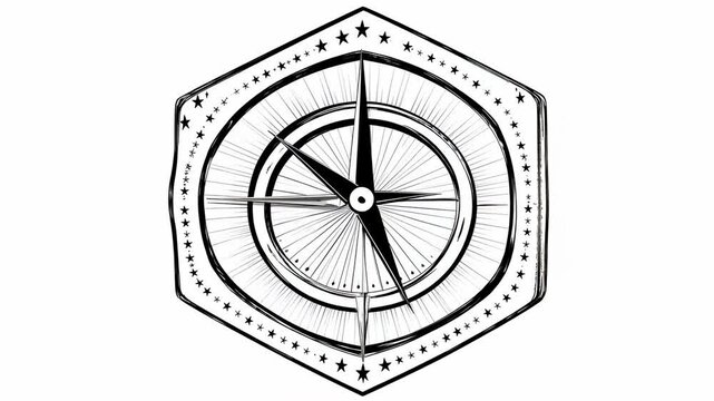 Rotating compass star graphic in black and white