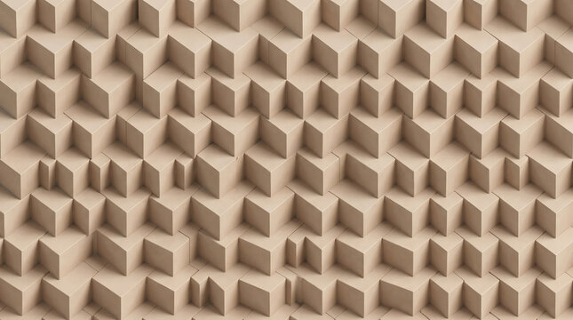 Modern Beige 3D Geometric Cube Pattern Wall Texture Background