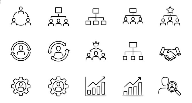 Human Resource Management and Business Workflow Outline Icons Collection