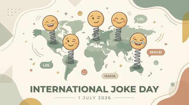Smiling Faces With Coiled Springs Vector Illustration For International Joke Day