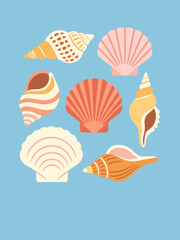 Fototapeta premium Seashell Collection on Blue Background