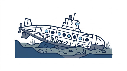 Illustration of a white submarine resting on the seabed. © Mutmainah