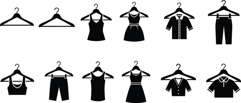 Clothing silhouette icons, fashion vector set, apparel illustration, wardrobe design graphic, garment art, minimalist style, boutique decor, retail concept