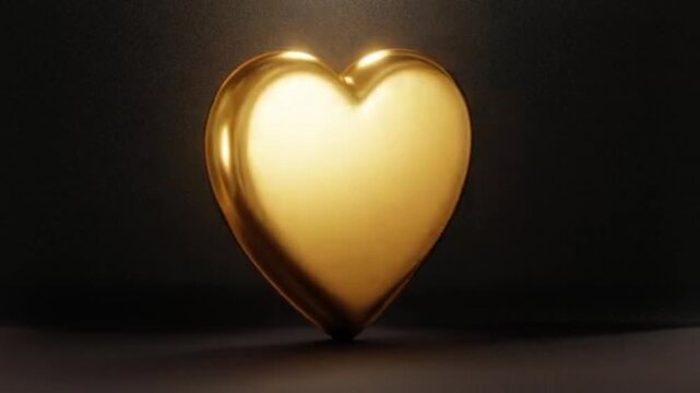 Triptych of polished golden heart shapes on a dark moody background illuminated by dramatic spotlights creating a luxurious and romantic aesthetic perfect for themes of love wealth