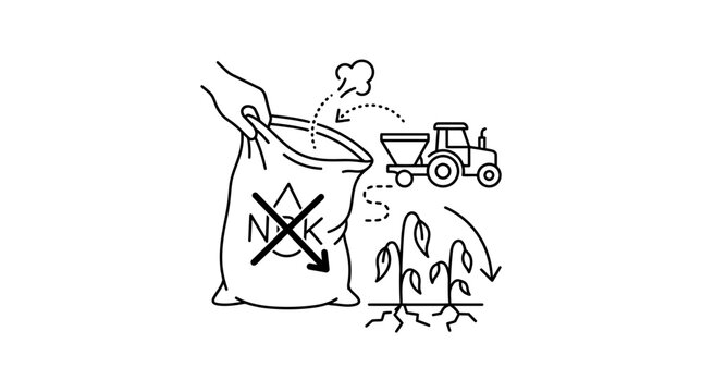 Fertilizer Bag and Tractor Spreading Nutrients on Plants for Agriculture