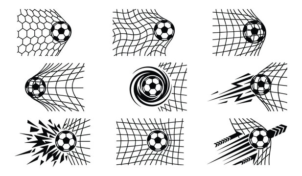 Soccer ball enters net graphic motion abstract speed energy impact splash goal