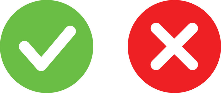 Green check mark and red cross mark symbols for survey or choice icons