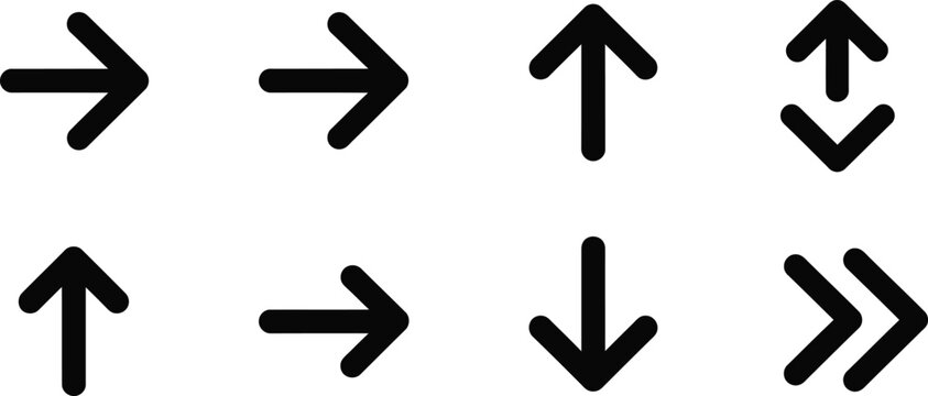 Set of black arrow icons pointing in different directions for web navigation and user interface