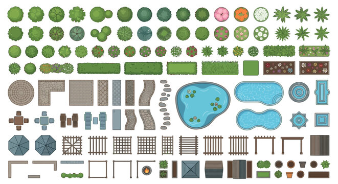 Top down garden and landscape elements vector illustration