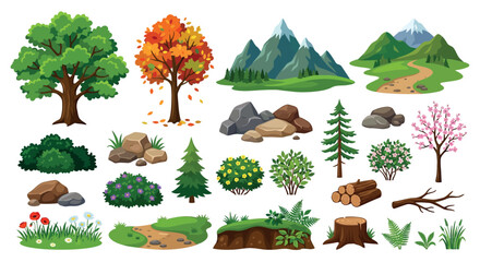 Obraz premium Collection Of Trees Rocks And Mountain Scenery Vector Illustration
