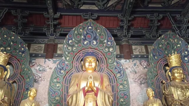 Golden Buddha Statues Inside Huayan Temple, Datong China