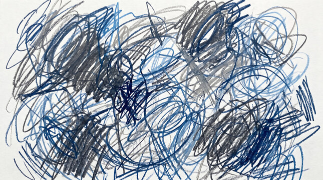 Abstract Scribble Art with Blue and Grey Ink Strokes
