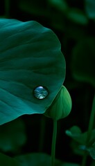Obraz premium Morning light reflects in a dewdrop on a lotus leaf serene nature photography