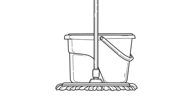 Mop and bucket cleaning tools illustration.
