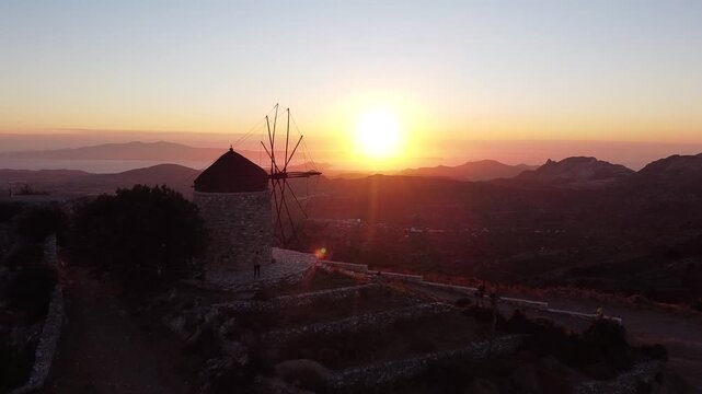 Sunset Push In Shot on a Windmill viewpoint in Naxos Greece