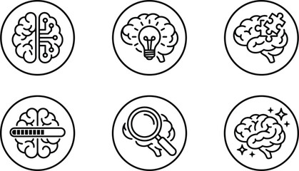 Fototapeta premium Set of minimalist human brain icons representing artificial intelligence creativity problem solving and mental processes ideal for technology and education concepts