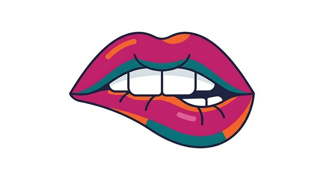 Stylized lips biting lower lip vector art vibrant colors