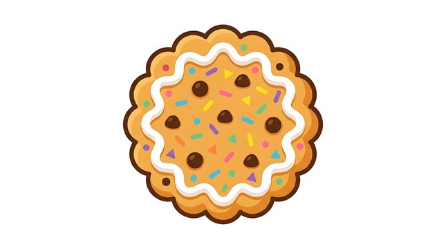 Decorative cookie with sprinkles and chocolate chips isolated