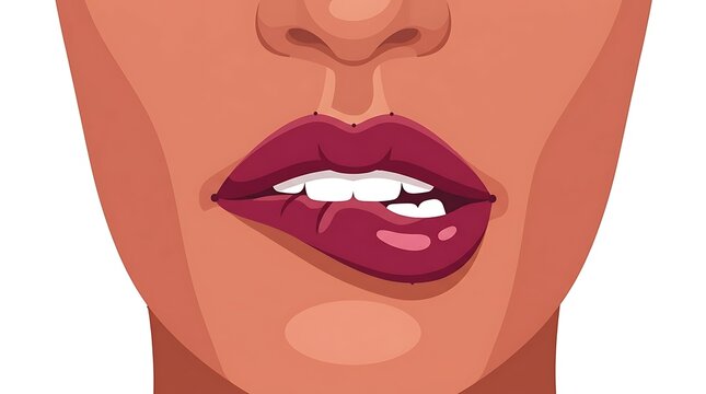 Woman biting lip with dark lipstick