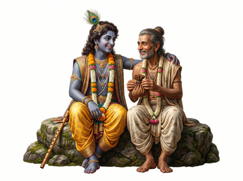 Krishna and Sudama Seated Side by Side in a Symbolic Portrait of Respect, Devotion and Lifelong Friendship from Indian Tradition