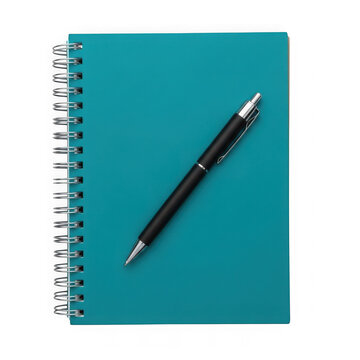 Black pen on teal spiral notebook