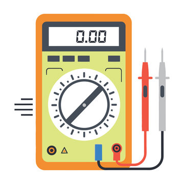 Multimeter device with digital display and test leads on white background