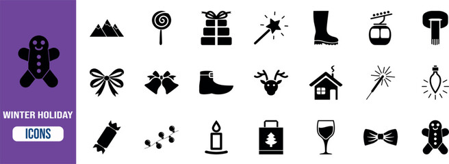 Winter holiday festive celebration icons. gingerbread icon set, gift icon set, reindeer icon set © Dream Forge Studio 