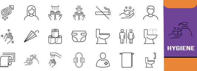 Personal hygiene bathroom line icons. toilet icon set, toilet paper icon set, soap icon set © Dream Forge Studio 