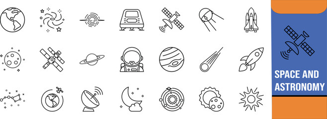 Space astronomy line vector icons. rocket icon set, satellite icon set, planet icon set © Dream Forge Studio 