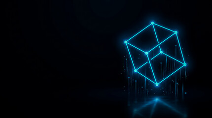Fototapeta premium A sleek, image of a glowing interconnected cube with a high-tech, digital aesthetic on a dark background.