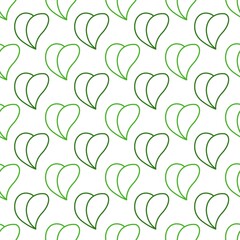 Fototapeta premium Minimalist seamless pattern featuring green line art hearts on a white background. 