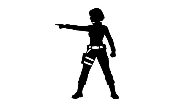 Female action hero silhouette standing in confident pose vector illustration isolated on white background