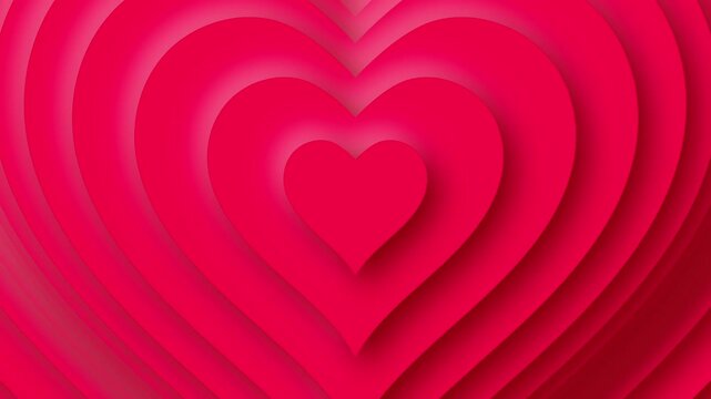 Vibrant layered heart shapes abstract motion background in pink and red, romantic papercut depth animation perfect for love stories, wedding videos, valentine greetings and social media