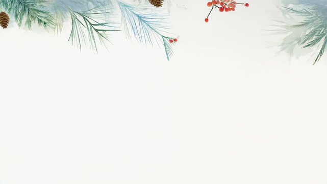 Festive winter background with pine branches and berries