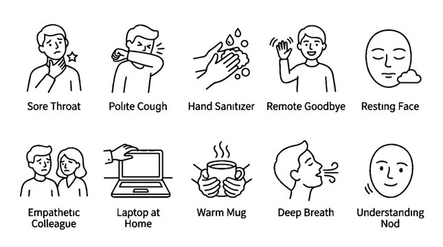 Health and Safety Social Distancing Line Art Icon Set for Pandemic Prevention.