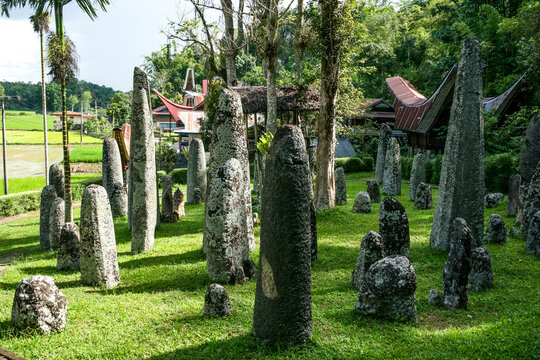 Bori Parinding is an ancient megalithic funeral site located close to Rantepao in Tana Toraja, South Sulawesi, Indonesia, Asia