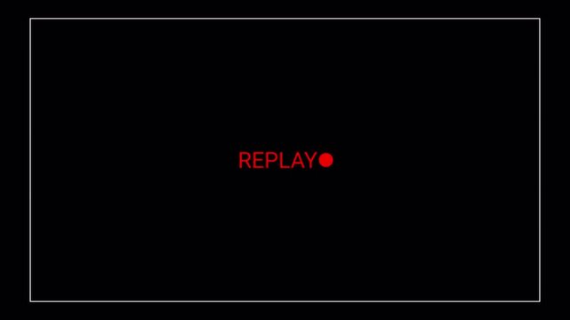 Replay text button animation for video camera and camcorder recordings,  animated rewind or repeat icon, VHS Replay Overlay, Video camera replay screen animation overlay with alpha channel in 4k