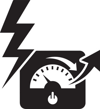 Vector icon of a power meter with lightning bolt and increasing energy arrow