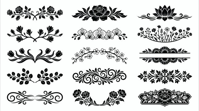 Set of floral dividers and decorative elements for wedding invitations