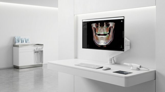Dental 3D Imaging Software on Monitor in Modern Office