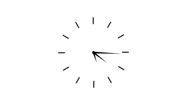 Analog wall clock with fast moving hands. Classic 12-hour clock icon animation on a white background.with 4k video.