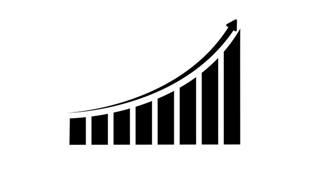 Black bar graph with upward arrow indicating growth and progress on white background with shadow.