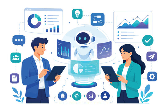 Business People Using AI Chatbot for Data Analysis and Automation