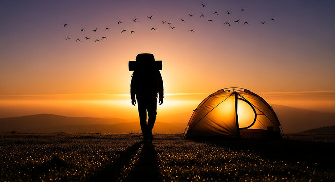 Person walking with backpack outdoors.