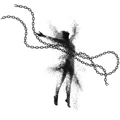 Obraz premium Abstract conceptual silhouette of a person breaking free from metal chains